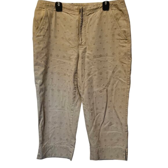Liz Claiborne Liz wear Tapered Pants Women's size 12 Khaki Beige Flower Detailed - Picture 1 of 3